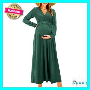 Long Sleeve Wrap V Neck Maxi Dress Maternity Nursing Photoshoot Chic Elegant